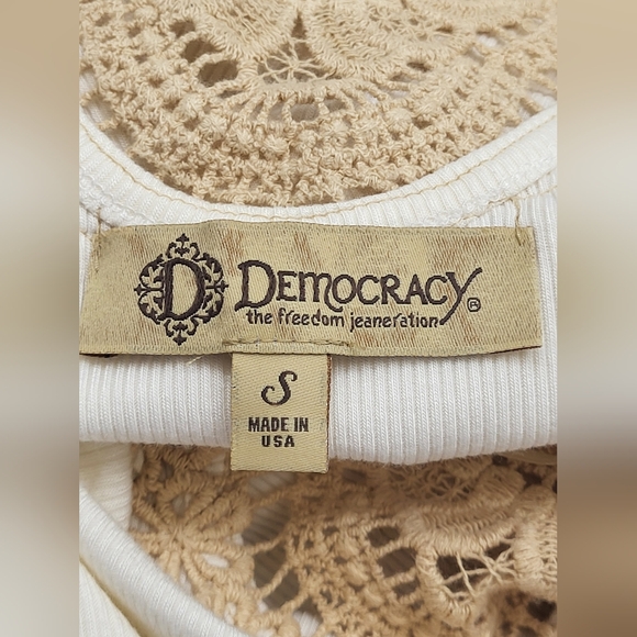 Democracy Cream Tan Crochet Ribbed Bohemian Tank Top Stretch Size Small - Picture 8 of 10